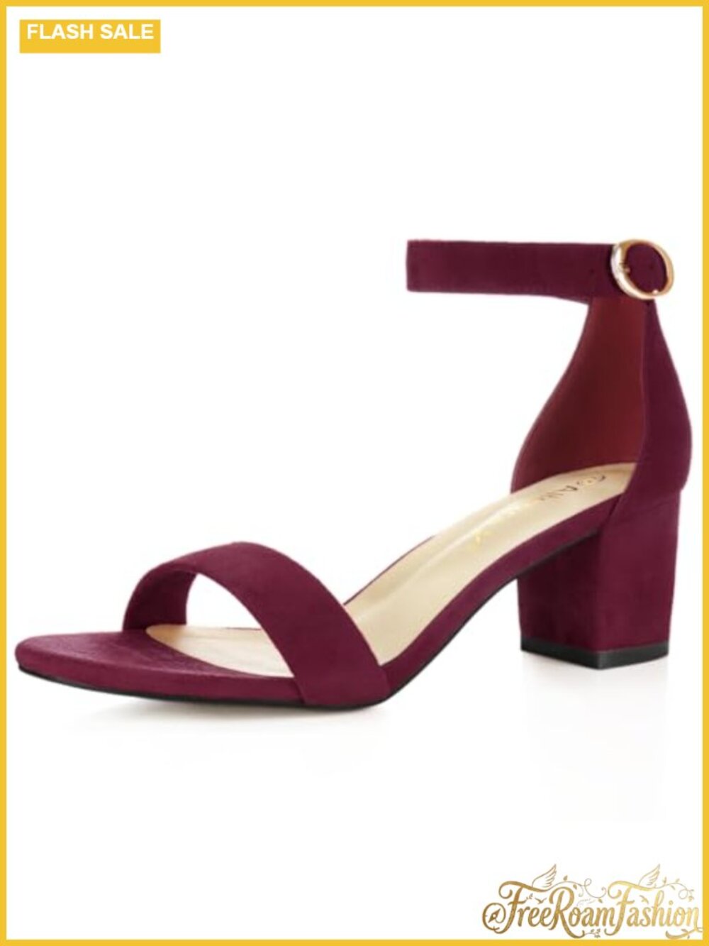Open Toe Block Heel Ankle Strap Sandals Faux Suede Velvet
